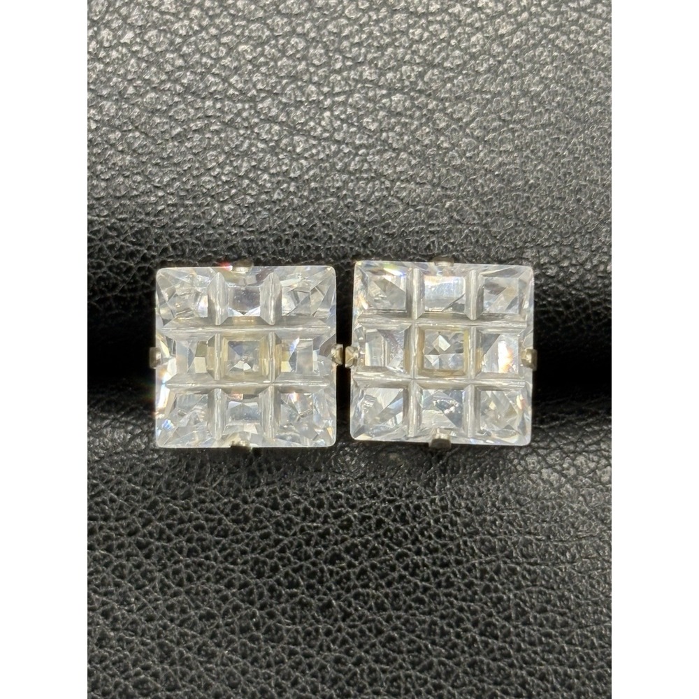 New Condition Sterling Silver Square Cut Cubic Zirconia Stud Earrings 10MM E22